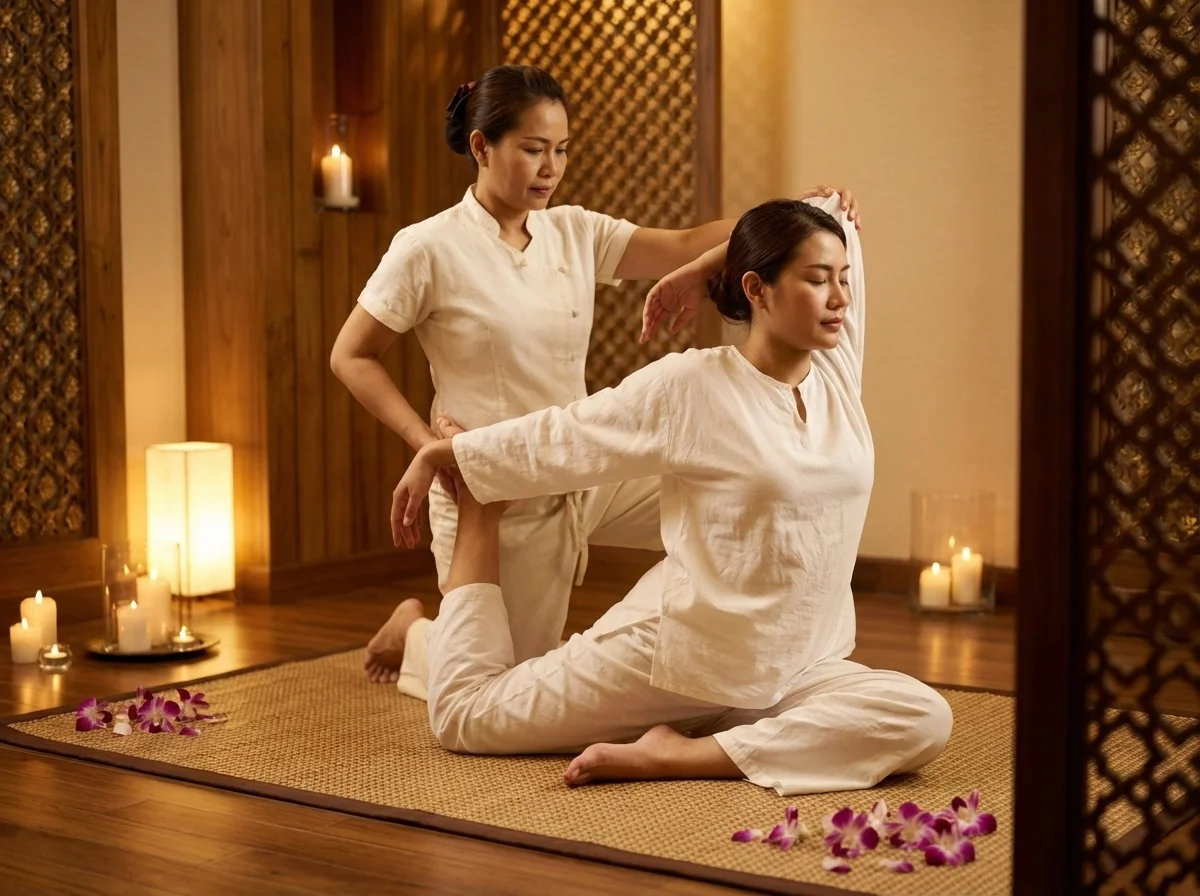 Thai Haven massage therapist performing traditional Thai massage in London